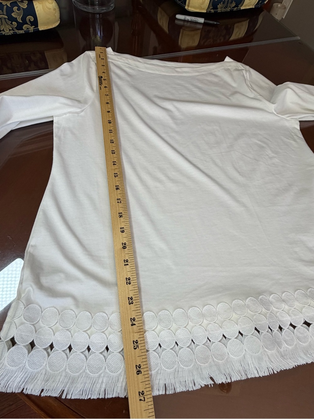 Talbots White Boatneck Tunic with Crochet & Tassel Hem - Picture 5 of 7